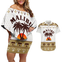 Malibu Christmas Couples Matching Off Shoulder Short Dress and Hawaiian Shirt Xmas Holiday Patterns - Wonder Print Shop