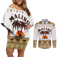 Malibu Christmas Couples Matching Off Shoulder Short Dress and Long Sleeve Button Shirt Xmas Holiday Patterns - Wonder Print Shop