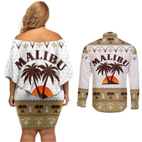 Malibu Christmas Couples Matching Off Shoulder Short Dress and Long Sleeve Button Shirt Xmas Holiday Patterns - Wonder Print Shop