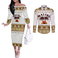 Malibu Christmas Couples Matching Off The Shoulder Long Sleeve Dress and Long Sleeve Button Shirt Xmas Holiday Patterns - Wonder Print Shop