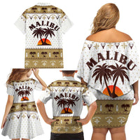 Malibu Christmas Family Matching Off Shoulder Short Dress and Hawaiian Shirt Xmas Holiday Patterns - Wonder Print Shop