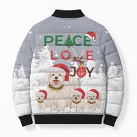 Maltese Peace Love Joy Christmas Bomber Puffer Jacket Xmas Holiday Patterns - Wonder Print Shop