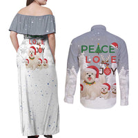 Maltese Peace Love Joy Christmas Couples Matching Off Shoulder Maxi Dress and Long Sleeve Button Shirt Xmas Holiday Patterns - Wonder Print Shop
