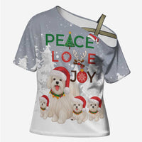 Maltese Peace Love Joy Christmas Cross Shoulder Shirt Xmas Holiday Patterns - Wonder Print Shop