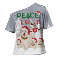 Maltese Peace Love Joy Christmas Cross Shoulder Shirt Xmas Holiday Patterns - Wonder Print Shop