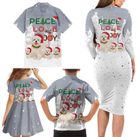 Maltese Peace Love Joy Christmas Family Matching Long Sleeve Bodycon Dress and Hawaiian Shirt Xmas Holiday Patterns - Wonder Print Shop