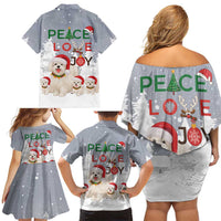 Maltese Peace Love Joy Christmas Family Matching Off Shoulder Short Dress and Hawaiian Shirt Xmas Holiday Patterns - Wonder Print Shop