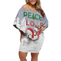 Maltese Peace Love Joy Christmas Family Matching Off Shoulder Short Dress and Hawaiian Shirt Xmas Holiday Patterns - Wonder Print Shop
