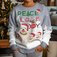 Maltese Peace Love Joy Christmas Kid Ugly Christmas Sweater Xmas Holiday Patterns - Wonder Print Shop