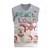 Maltese Peace Love Joy Christmas Knitted V-Neck Vest Xmas Holiday Patterns - Wonder Print Shop