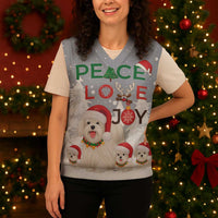 Maltese Peace Love Joy Christmas Knitted V-Neck Vest Xmas Holiday Patterns - Wonder Print Shop