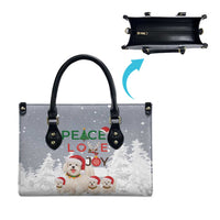 Maltese Peace Love Joy Christmas Leather Bag Xmas Holiday Patterns - Wonder Print Shop