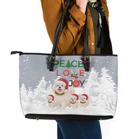 Maltese Peace Love Joy Christmas Leather Tote Bag Xmas Holiday Patterns - Wonder Print Shop