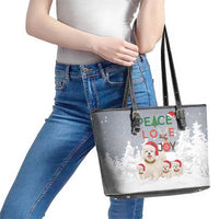 Maltese Peace Love Joy Christmas Leather Tote Bag Xmas Holiday Patterns - Wonder Print Shop