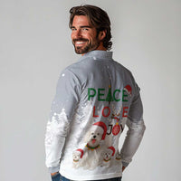 Maltese Peace Love Joy Christmas Long Sleeve Polo Shirt Xmas Holiday Patterns - Wonder Print Shop