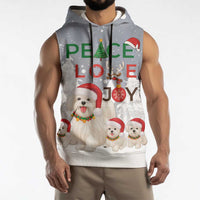 Maltese Peace Love Joy Christmas Sleeveless Hoodie Xmas Holiday Patterns - Wonder Print Shop