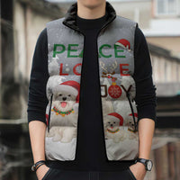 Maltese Peace Love Joy Christmas Sleeveless Puffer Jacket Xmas Holiday Patterns - Wonder Print Shop