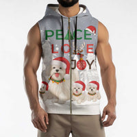 Maltese Peace Love Joy Christmas Sleeveless Zip Hoodie Xmas Holiday Patterns - Wonder Print Shop
