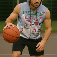 Maltese Peace Love Joy Christmas Sleeveless Zip Hoodie Xmas Holiday Patterns - Wonder Print Shop