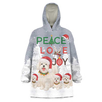 Maltese Peace Love Joy Christmas Wearable Blanket Hoodie Xmas Holiday Patterns - Wonder Print Shop