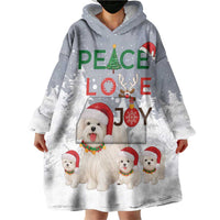 Maltese Peace Love Joy Christmas Wearable Blanket Hoodie Xmas Holiday Patterns - Wonder Print Shop