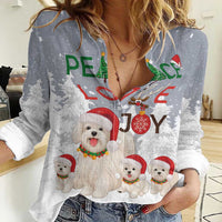 Maltese Peace Love Joy Christmas Women Casual Shirt Xmas Holiday Patterns - Wonder Print Shop