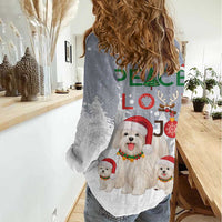 Maltese Peace Love Joy Christmas Women Casual Shirt Xmas Holiday Patterns - Wonder Print Shop