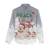 Maltese Peace Love Joy Christmas Women Casual Shirt Xmas Holiday Patterns - Wonder Print Shop