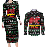 Mamaw Bear Christmas Couples Matching Long Sleeve Bodycon Dress and Long Sleeve Button Shirt Xmas Holiday Patterns - Wonder Print Shop