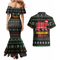 Mamaw Bear Christmas Couples Matching Mermaid Dress and Hawaiian Shirt Xmas Holiday Patterns - Wonder Print Shop