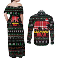 Mamaw Bear Christmas Couples Matching Off Shoulder Maxi Dress and Long Sleeve Button Shirt Xmas Holiday Patterns - Wonder Print Shop
