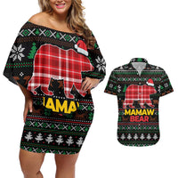 Mamaw Bear Christmas Couples Matching Off Shoulder Short Dress and Hawaiian Shirt Xmas Holiday Patterns - Wonder Print Shop