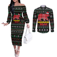 Mamaw Bear Christmas Couples Matching Off The Shoulder Long Sleeve Dress and Long Sleeve Button Shirt Xmas Holiday Patterns - Wonder Print Shop