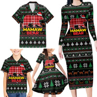 Mamaw Bear Christmas Family Matching Long Sleeve Bodycon Dress and Hawaiian Shirt Xmas Holiday Patterns - Wonder Print Shop
