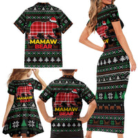 Mamaw Bear Christmas Family Matching Short Sleeve Bodycon Dress and Hawaiian Shirt Xmas Holiday Patterns - Wonder Print Shop