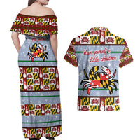 Maryland Symbols Christmas Couples Matching Off Shoulder Maxi Dress and Hawaiian Shirt Xmas Holiday Patterns - Wonder Print Shop