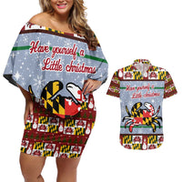 Maryland Symbols Christmas Couples Matching Off Shoulder Short Dress and Hawaiian Shirt Xmas Holiday Patterns - Wonder Print Shop