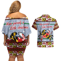 Maryland Symbols Christmas Couples Matching Off Shoulder Short Dress and Hawaiian Shirt Xmas Holiday Patterns - Wonder Print Shop