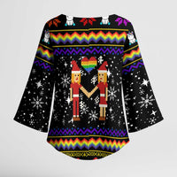 LGBT Lesbians Christmas Kimono Sleeve Blouse Xmas Holiday Patterns - Wonder Print Shop