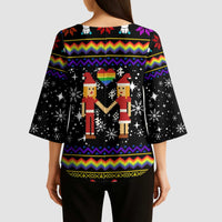 LGBT Lesbians Christmas Kimono Sleeve Blouse Xmas Holiday Patterns - Wonder Print Shop