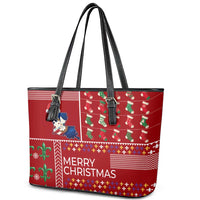 Louisiana Merry Christmas Leather Tote Bag Xmas Holiday Patterns - Wonder Print Shop