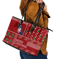 Louisiana Merry Christmas Leather Tote Bag Xmas Holiday Patterns - Wonder Print Shop