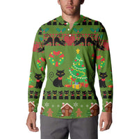 Love Black Cat Christmas Button Sweatshirt Xmas Holiday Patterns - Wonder Print Shop