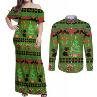 Love Black Cat Christmas Couples Matching Off Shoulder Maxi Dress and Long Sleeve Button Shirt Xmas Holiday Patterns - Wonder Print Shop