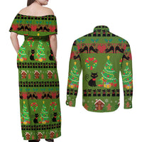 Love Black Cat Christmas Couples Matching Off Shoulder Maxi Dress and Long Sleeve Button Shirt Xmas Holiday Patterns - Wonder Print Shop