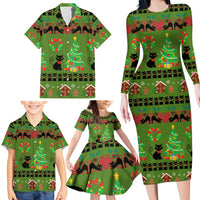 Love Black Cat Christmas Family Matching Long Sleeve Bodycon Dress and Hawaiian Shirt Xmas Holiday Patterns - Wonder Print Shop