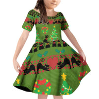 Love Black Cat Christmas Family Matching Off Shoulder Short Dress and Hawaiian Shirt Xmas Holiday Patterns - Wonder Print Shop