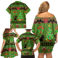 Love Black Cat Christmas Family Matching Off Shoulder Short Dress and Hawaiian Shirt Xmas Holiday Patterns - Wonder Print Shop