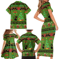 Love Black Cat Christmas Family Matching Short Sleeve Bodycon Dress and Hawaiian Shirt Xmas Holiday Patterns - Wonder Print Shop