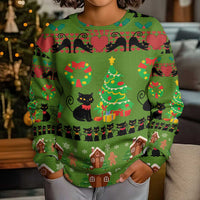 Love Black Cat Christmas Kid Ugly Christmas Sweater Xmas Holiday Patterns - Wonder Print Shop